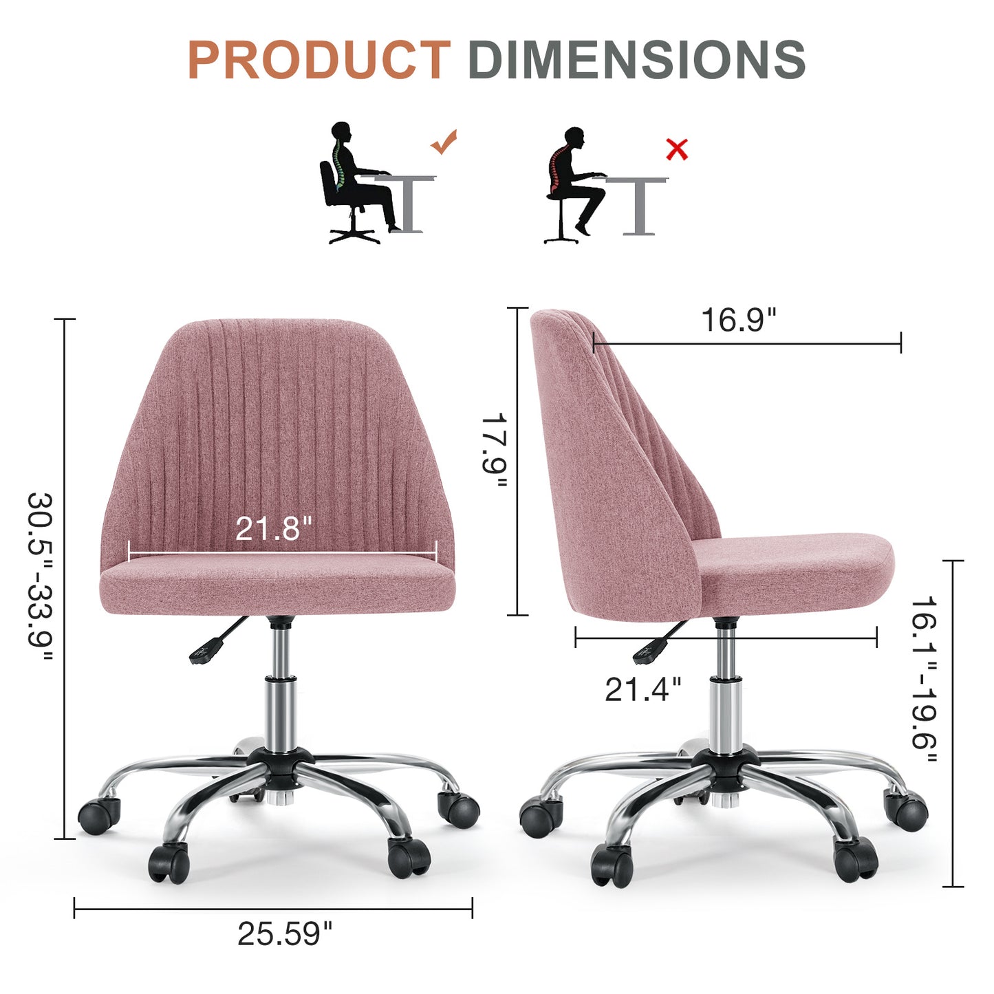 Modern Armless Fabric Swivel Office Chair with Wheels - Multiple Colors