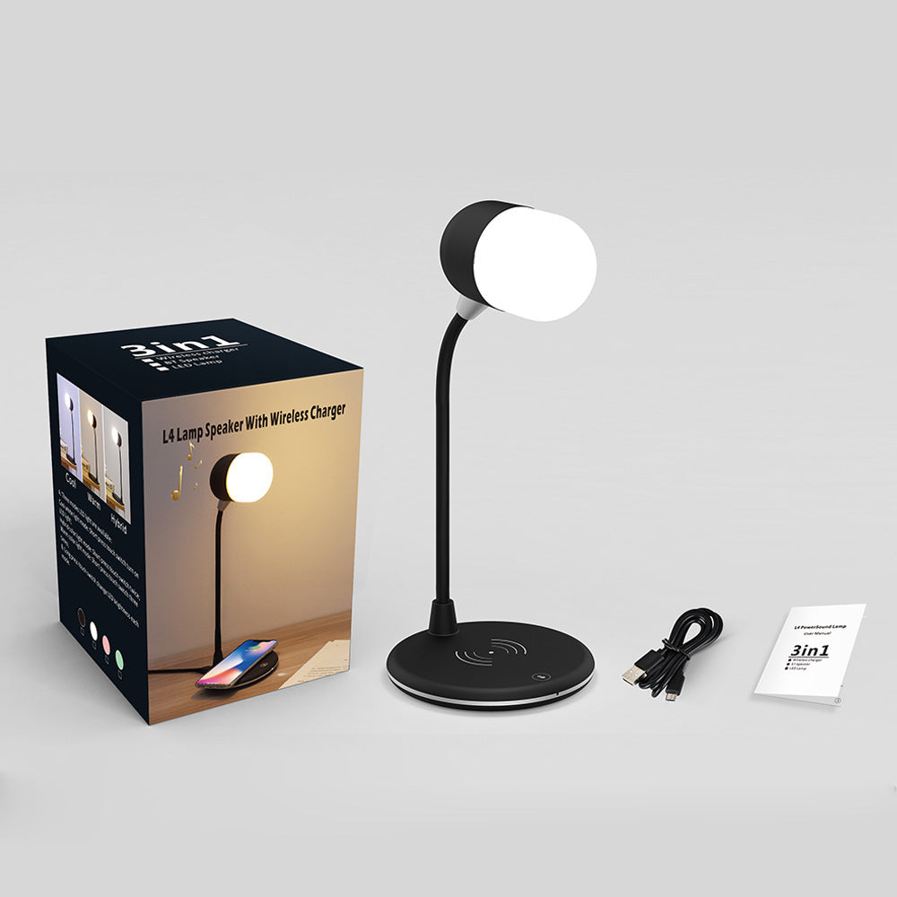 3 IN 1 Desk Lamp With Wireless Charger 5W Bluetooth Speaker USB Dimmable For Bedroom
