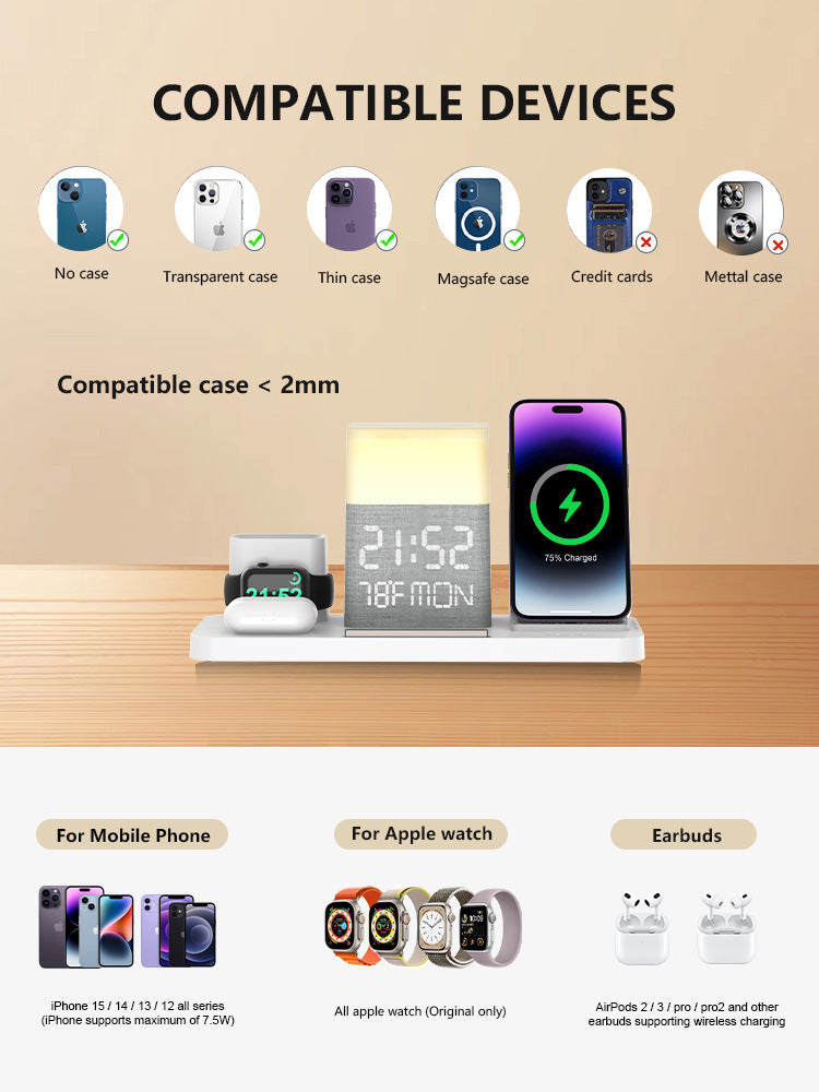 6-in-1 Wireless Charging Set Touch Night Light Mobile Phone Bluetooth Synchronization Time