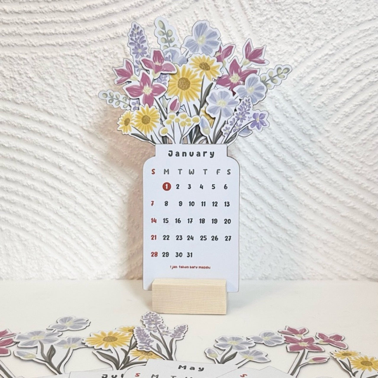 Bloomy Flowers Desk Calendar Wooden Desk Calendar