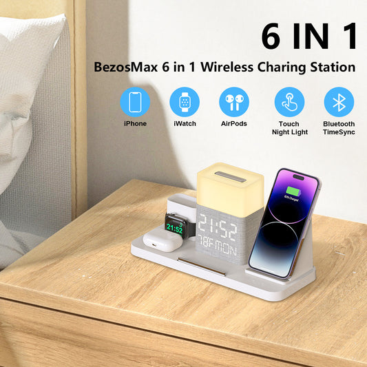 6-in-1 Wireless Charging Set Touch Night Light Mobile Phone Bluetooth Synchronization Time