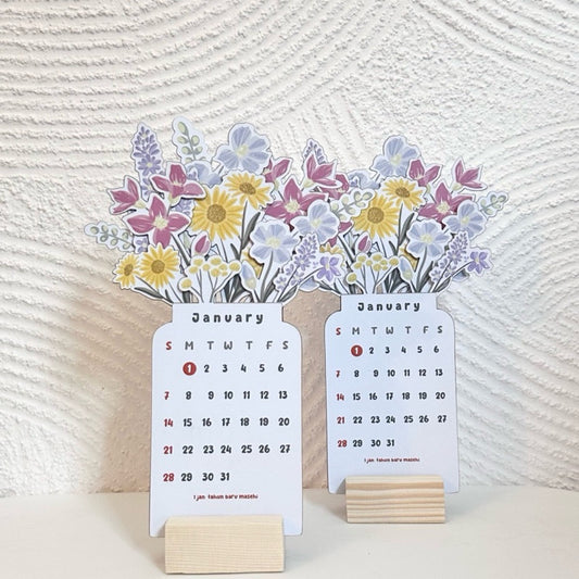 Bloomy Flowers Desk Calendar Wooden Desk Calendar