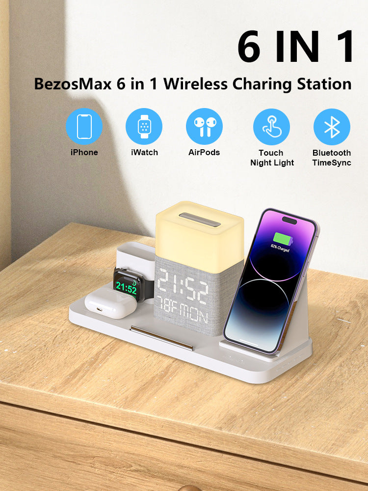 6-in-1 Wireless Charging Set Touch Night Light Mobile Phone Bluetooth Synchronization Time