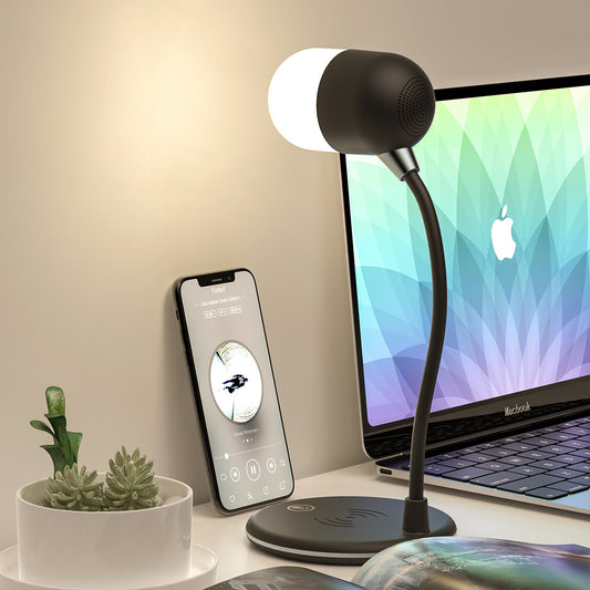 3 IN 1 Desk Lamp With Wireless Charger 5W Bluetooth Speaker USB Dimmable For Bedroom