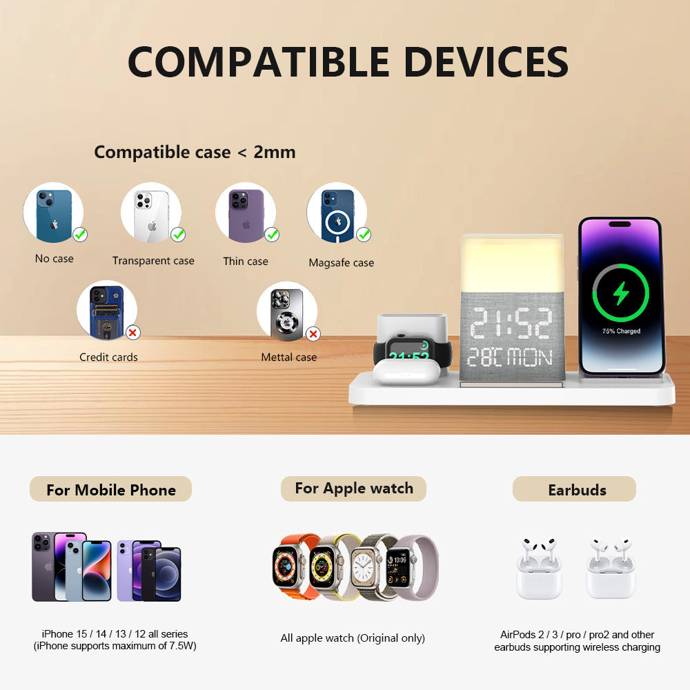 6-in-1 Wireless Charging Set Touch Night Light Mobile Phone Bluetooth Synchronization Time