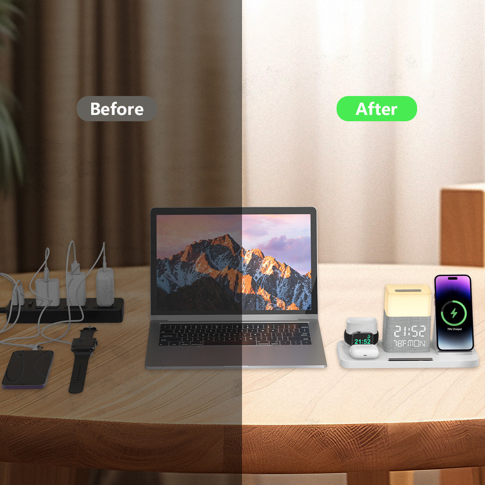 6-in-1 Wireless Charging Set Touch Night Light Mobile Phone Bluetooth Synchronization Time