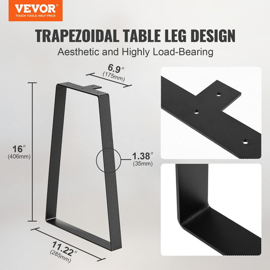 16 Inch Trapezoid Steel Table Legs, Replacement Furniture Legs Set Of 2 For DIY Coffee Tables, Modern Desks, Bench, Night Stands, Sofa, Max Load 400 Lbs Heavy Duty, Quick Instalation Legs Black